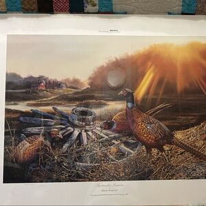 September Sunrise Pheasants Art Print - Brown & Gold